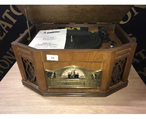 VINTAGE STYLE RECORD, RADIO, CD PLAYER