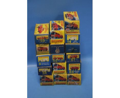 A COLLECTION OF 16 BOXED MATCHBOX VEHICLES, to include a Mercedes-Benz 'Binz' ambulance 3, a S&amp;S Cadillac ambulance 54, L