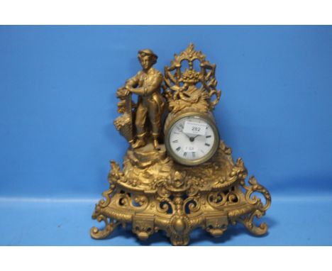 AN ANTIQUE GILT METAL MANTEL CLOCK  A/F