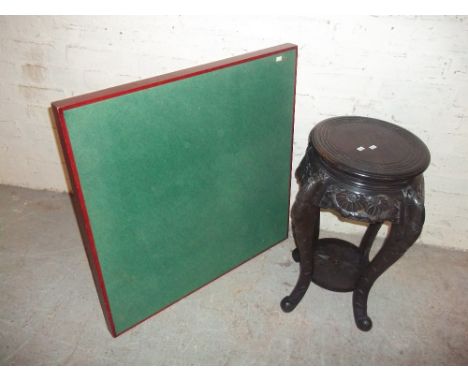 ONE EBONIZED REPRODUCTION SIDE TABLE AND A CARD TABLE