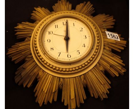 Early 20thC gilded wood sunburst Smiths sectric wall clock A/F