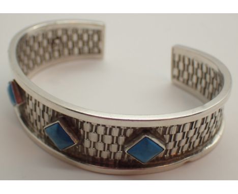 925 stamped silver bangle blue stones 