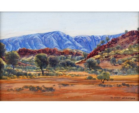 Albert Namatjira – Australian Landscape with Trees and Mountains, early/mid-20th century watercolour, signed, 30cm x 46.5cm, 
