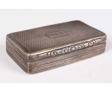 A William IV silver rectangular engine turned snuff box with scroll thumbpiece and reeded sides, Birmingham 1835 by Francis C