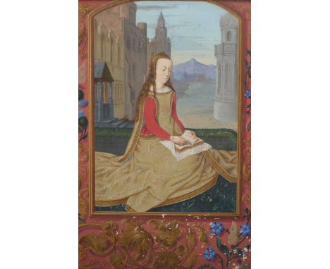 Attributed to Germano Prosdocimi, after the Grimani Breviary – Saint Barbara, 19th century watercolour with gouache, 22.5cm x