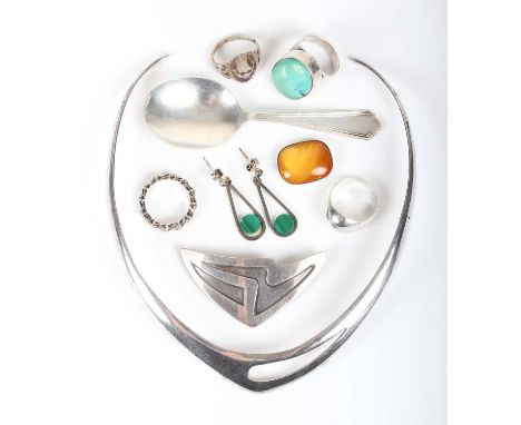 A group of silver and silver mounted jewellery, including some Scandinavian, comprising a brooch, detailed ‘OW 925S’, width 5