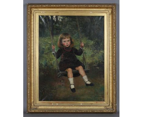 Annie Louisa Swynnerton née Robinson – Girl on a Swing, 19th century oil on canvas, signed, 107cm x 81.5cm, within a gilt com