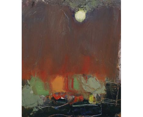 Lilian Strang Neilson – Moonlit Landscape, 20th century oil on board, 23cm x 25cm, within a painted wood frame. Note: Lilian 