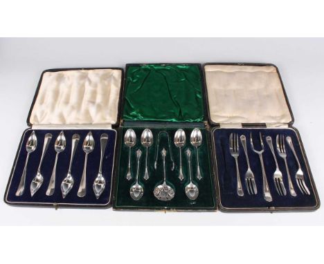 A set of six late Victorian silver Albany pattern teaspoons and matching pair of sugar tongs and sifter spoon, Sheffield 1898