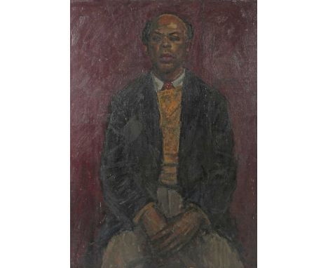Gerald Hembdon Seymour Rose – Three Quarter Length Portrait of a Black Man wearing a Jacket and Tie, seated on a Chair, oil o