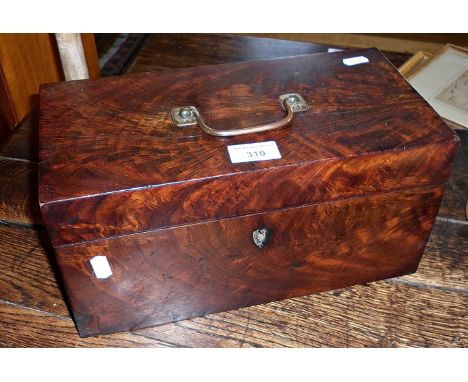 19th c. flame mahogany tea caddy with glass mixing bowl