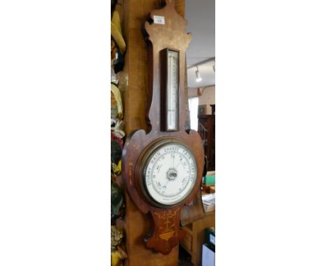Edwardian inlaid mahogany aneroid barometer