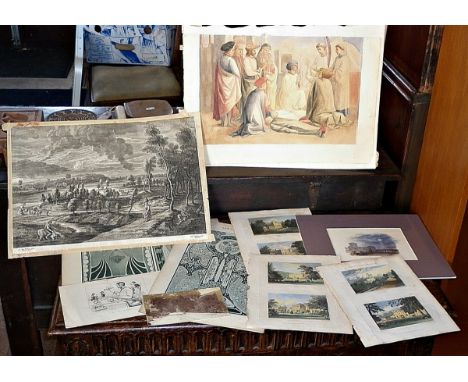 Folio of assorted prints and engravings, inc. 19th c. etching from a Peter Paul Rubbens (Rubens) picture