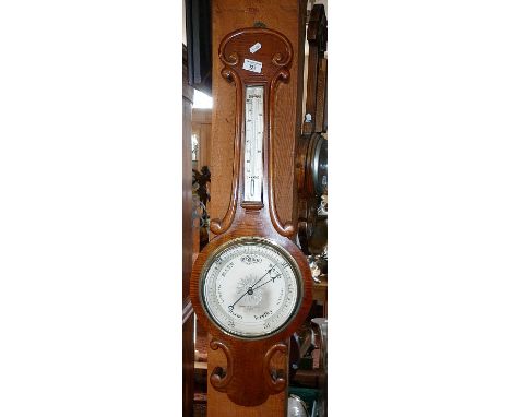 Victorian Negretti and Zambra mahogany cased banjo wall barometer