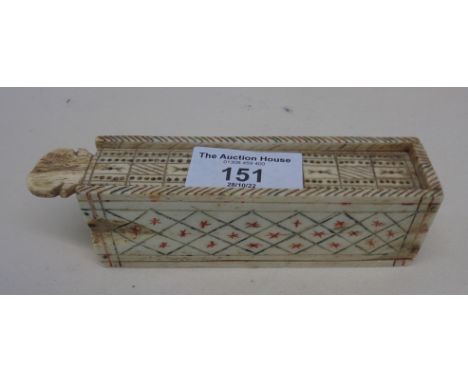 A Napoleonic prisoner of war carved and decorated bone domino cribbage box