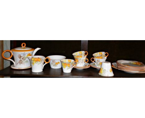 Shelley Art Deco china tea set with teapot, jug, bowl, 5 cups and 6 saucers