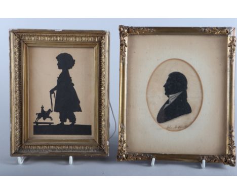 A 19th century oval pen and ink portrait silhouette of the Scottish cleric John MacDonald, biography verso, 4 1/2" x 3 1/2", 