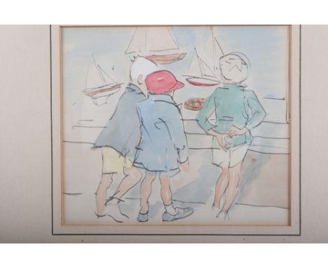 J H David: a watercolour sketch, children looking in a shop window, 6 1/2" x 7 1/4", in gilt frame 