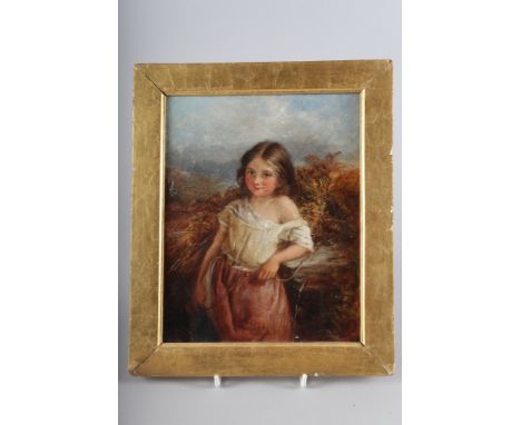 T K Polkham: a Victorian oil painting, three quarter portrait of a young girl, 9 1/2" x 7 1/2", in gilt frame 