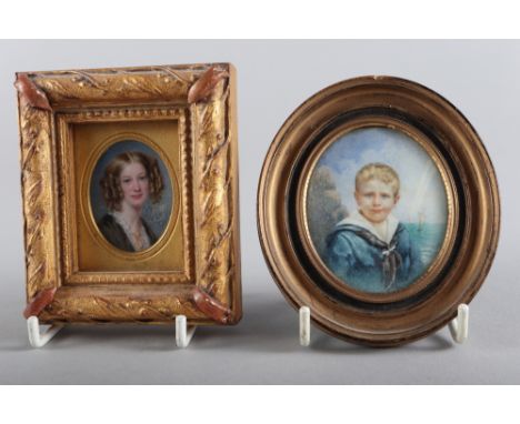 H S Percy: an early 19th century oval half length portrait miniature of Gordon Budge, dressed in a sailor suit, in gilt frame