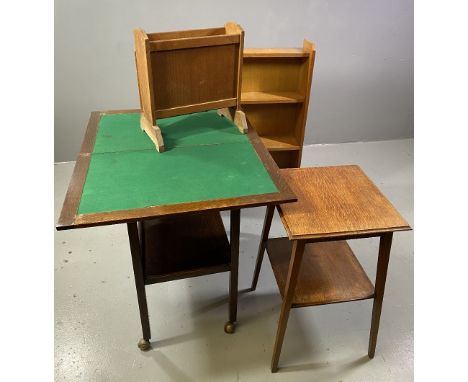 POLISHED OBLONG TROLLEY - two shelf with foldover baize top with a quantity of playing cards etc within, a small polished two