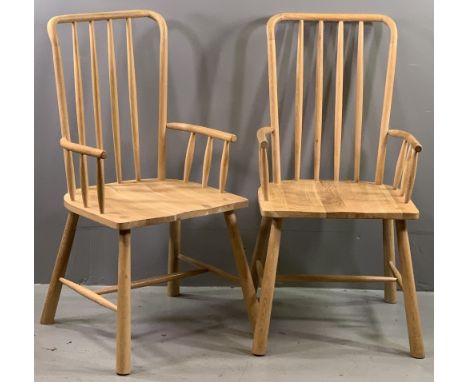 FRANK HUDSON ELBOW CHAIRS, a pair, modern, high, stick back, 103cms H, 50cms W, 40cms D