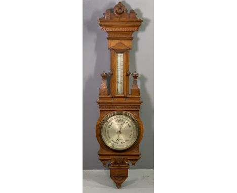 ANTIQUE CARVED BAROMETER - T Armstrong &amp; Bro of Deansgate, Manchester, 104 x 27cms