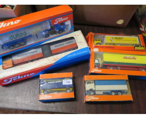 Four Tekno Lorries, Tekno Trailer and Solido Lorry