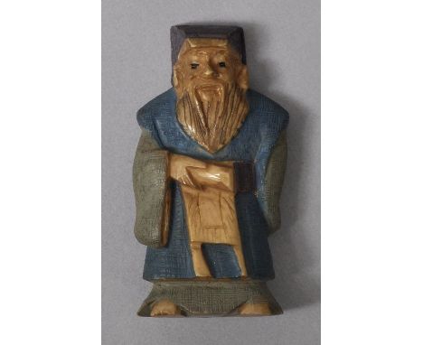 Netsuke, Japan, wohl Anf. 20. Jh. Elfenbein, geschnitzt, farbig gefasst. Gelehrter. H. 49 mm  Netsuke, Japan, probably early 