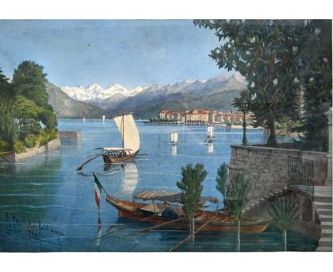 Paulcke, R., tätig Ende 19. Jh. Ansicht von Pallanza am Lago Maggiore. Aquarell, li. u. sign., ortsbezeichnet und dat. ''1884