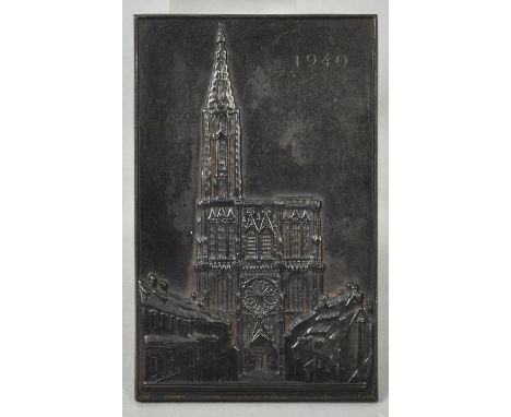 Plakette, Lauchhammer, 1940 Eisenkunstguss. Model Friedrich Hörnlein (1873-1945, Dresden). Ansicht des Münsters zu Straßburg,