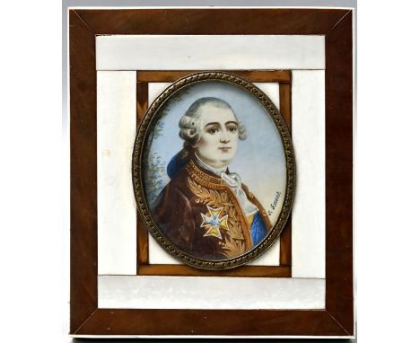 Miniatur Bildnis Friedrich August III. von Sachsen (?), nach A. Graff Malerei über Druck auf Elfenbein, sign. ''I. Gmont.'' a