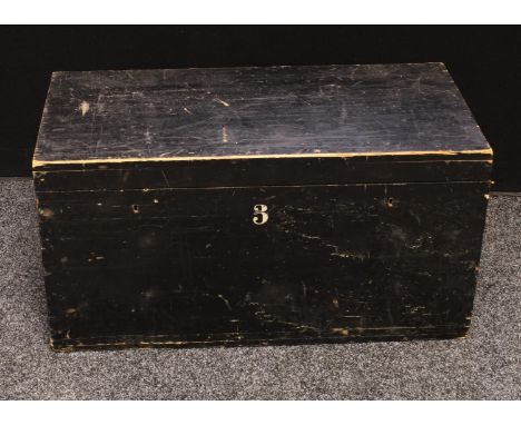 A pine tool trunk, hinged top, carrying handles, 80cm wide, 41cm high, 39cm deep 