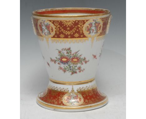 A Chamberlain Worcester cache pot and stand, decorated with stylised flowers, banded in burnished orange with oval cartouches