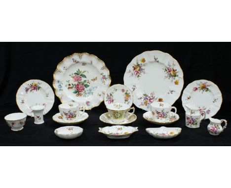 A Royal Crown Derby shaped circular Derby Days pattern plate, 26cm, second; a Green Derby panel teacup and saucer, seconds; a