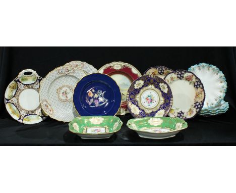 A pair of Royal Worcester shaped circular plates, printed and painted with summer flowers on a blush ground, 23.3cm diameter,