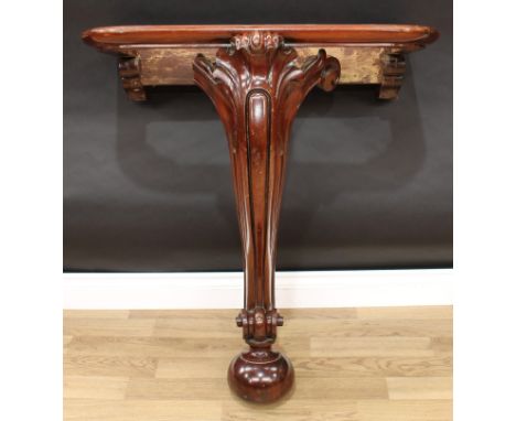 A Victorian mahogany console table, of small proportions, fluted cabriole leg, scroll foot, 89cm high, 69cm wide, c.1860 (for