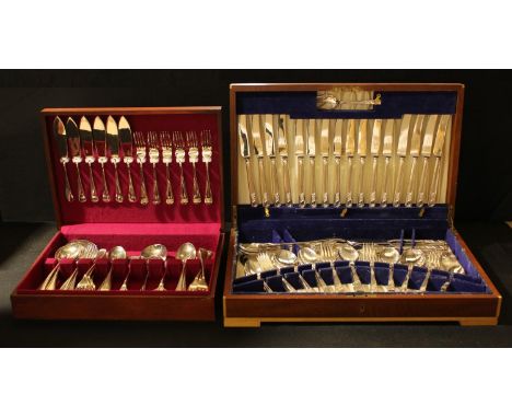A Viners of Sheffield comprehensive set of silver plated and stainless steel flatware, mahogany inlaid fitted case with key, 