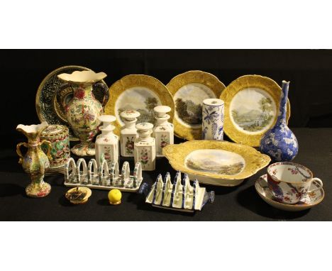 A Pratt ware four plates and dish,  c1870-80;  a Spode Imari breakfast cup and saucer;  a Pearl ware toast rack, c.1820;  Chi