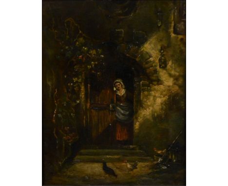 Kathleen Hamilton Noël (second-third quarter, 19th century) The Farmer's Wife signed and dated 1877, oil on mahogany panel, 2