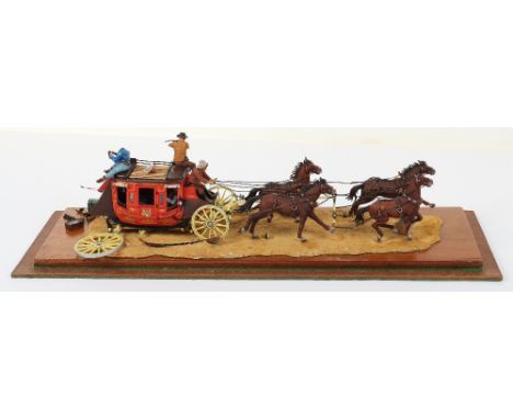 Andrea 1/32 scale Wild West Concord Stage Coach with four-horse team, driver, two guards, four passengers, three pieces of lu