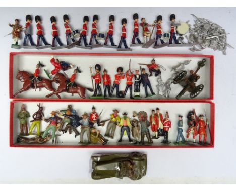 A reproduction Britains Army Staff Car with original or recast figures, some in plastic, some spare parts and a Crescent 13pd
