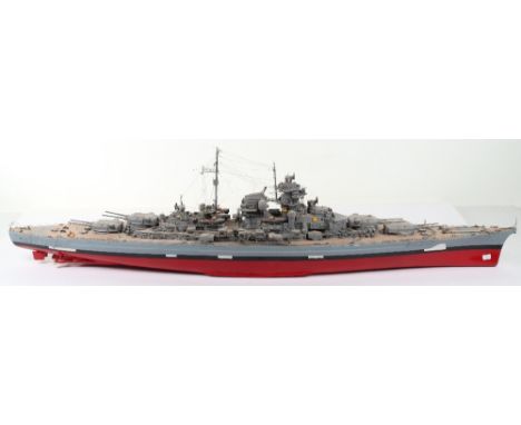 Kit-built Hachette 1/200 scale model WW2 battleship “HMS Bismarck”, model featuring accurate detailing, moving parts, model i