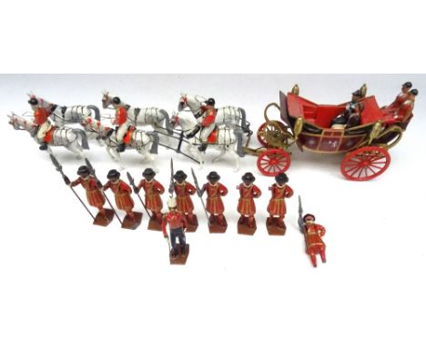 Britains set 2094, State Open Road Landau (Condition Good, centre pole and traces damaged or missing) 1954 and set 1257, Yeom