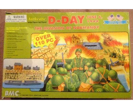 BMC Playsets, 54mm scale San Juan Hill, Iwo Jima and D-Day in original boxes (Condition Excellent, boxes Fair) (270 approx.)