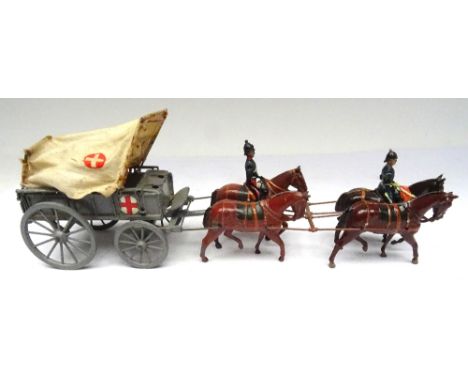 Britains set 145, Royal Army Medical Corps four horse Ambulance Wagon (Condition Good, two seated men missing, front pair of 