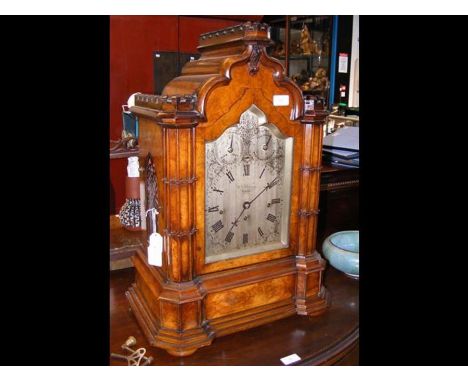 An impressive 19th century walnut cased gothic bracket clock with Westminster chime, the silvered dial engraved William Picke