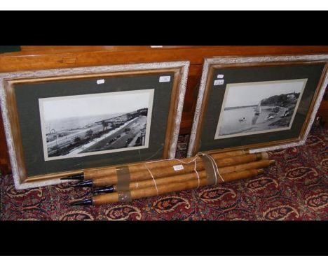 Two framed and glazed vintage photographs of Ryde together with a set of vintage cricket stumps