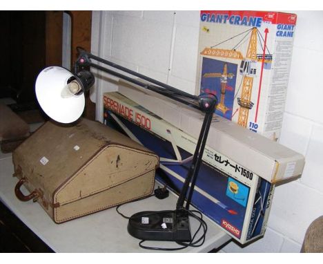 A Dickie Giant Crane in box, a Serenade 1500 Ready to Fly Radio Controlled Model Glider Kit, a Hohner accordion and a lamp  C