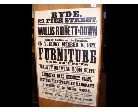 A vintage poster for a Wallis, Riddett &amp; Down auction